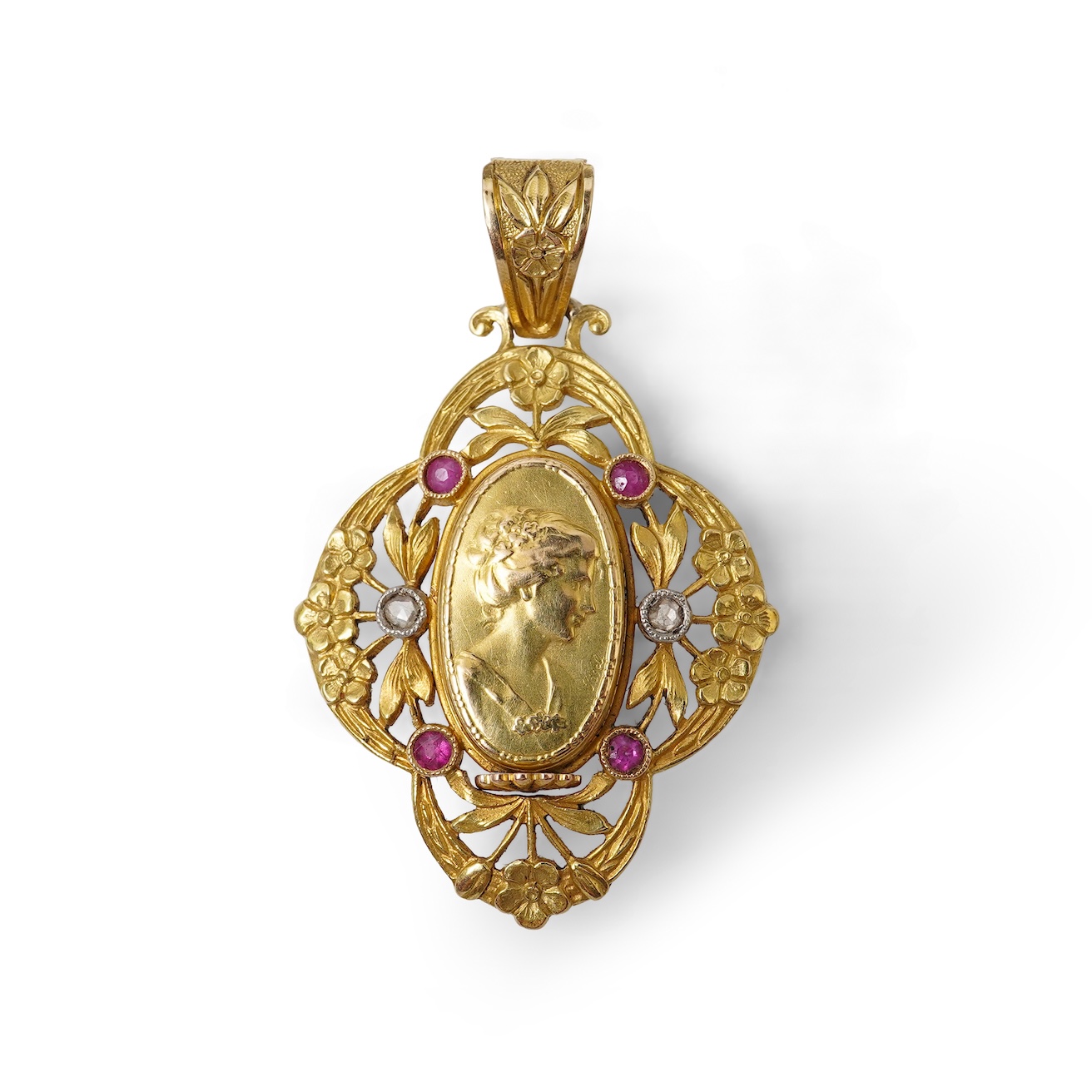 An Art Nouveau ruby and diamond locket pendant, France, circa 1900